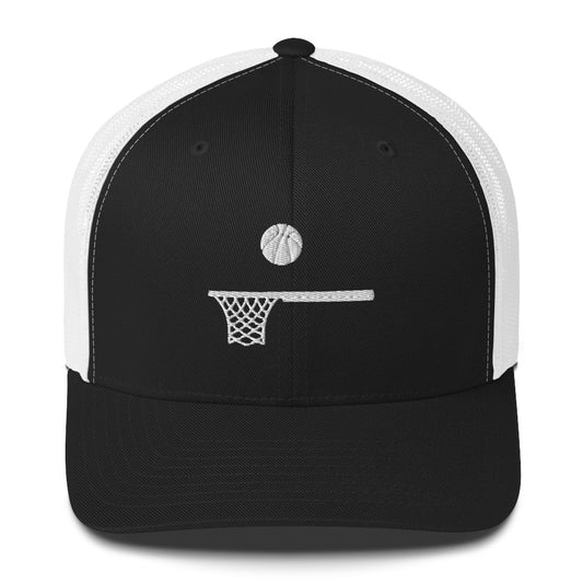 Embroidered White Ball and Hoop Trucker Cap