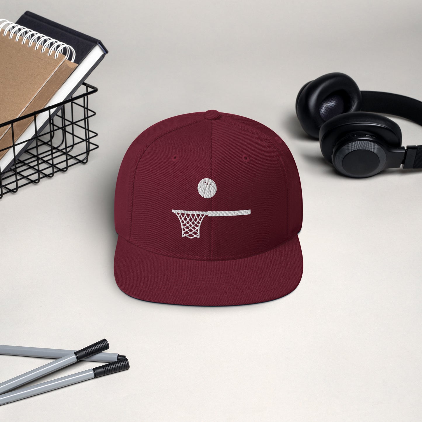 Embroidered White Ball and Hoop Snap Back