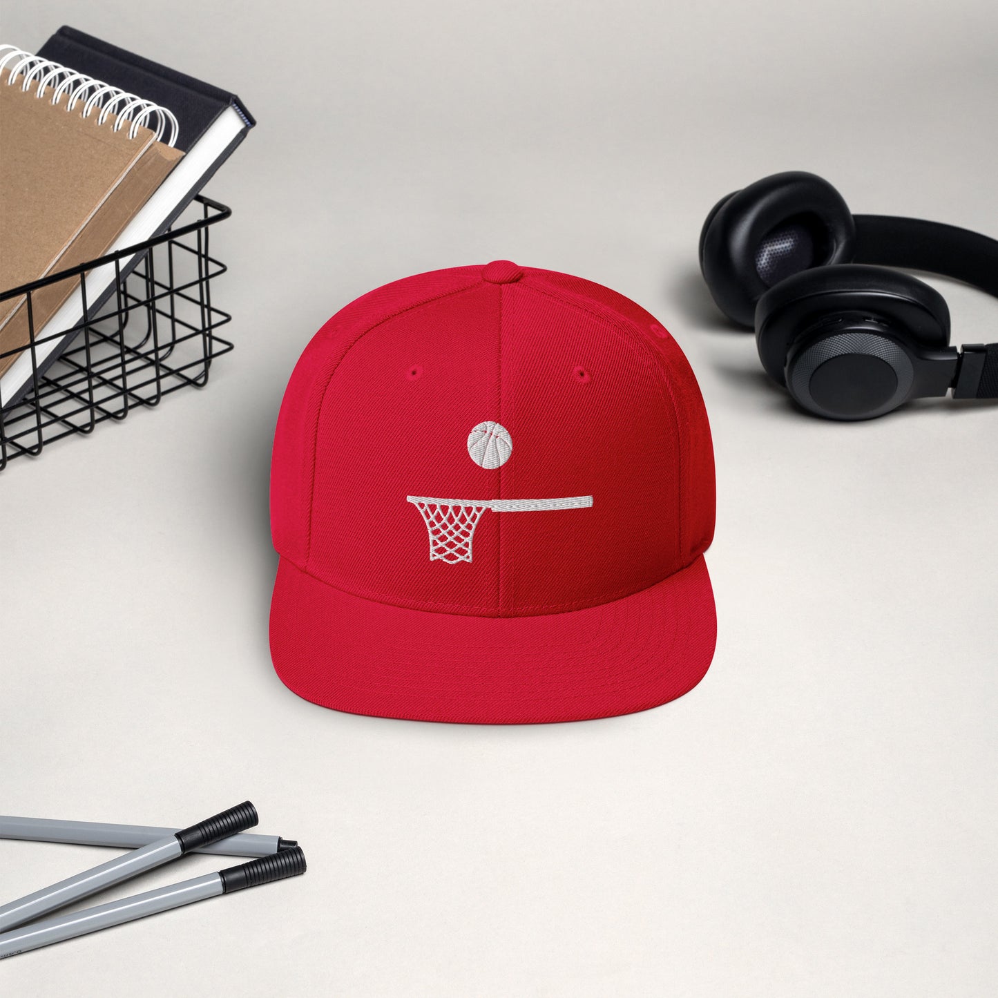 Embroidered White Ball and Hoop Snap Back