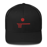 Embroidered Red Ball and Hoop Trucker Cap