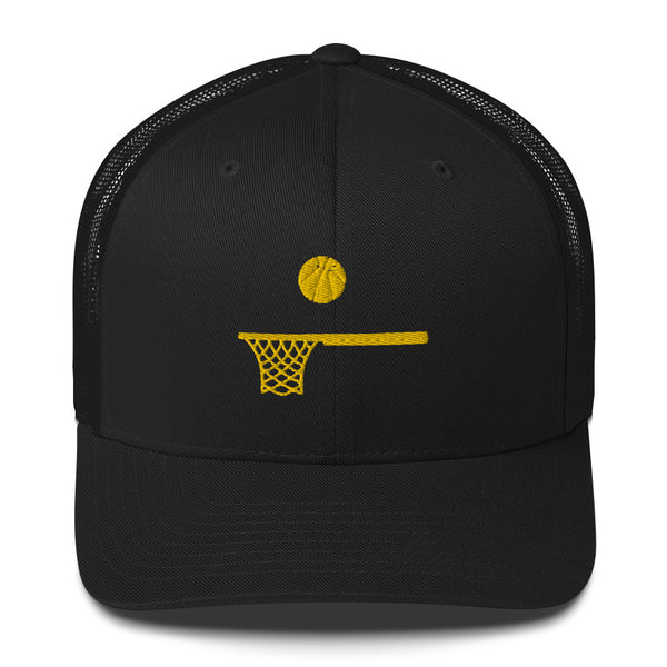 Embroidered Gold Ball and Hoop Trucker Cap