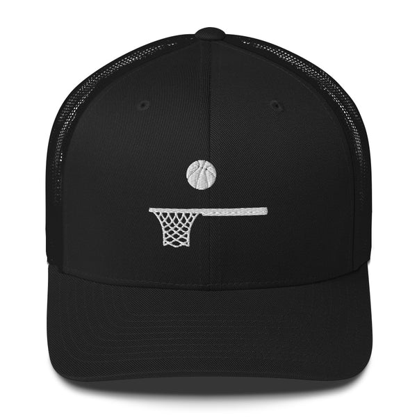 Embroidered White Ball and Hoop Trucker Cap