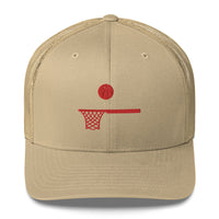 Embroidered Red Ball and Hoop Trucker Cap