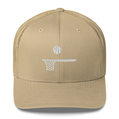 Embroidered White Ball and Hoop Trucker Cap