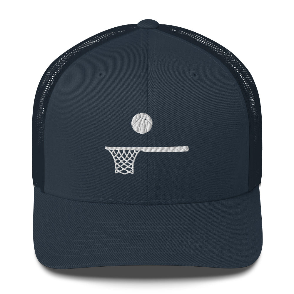 Embroidered White Ball and Hoop Trucker Cap