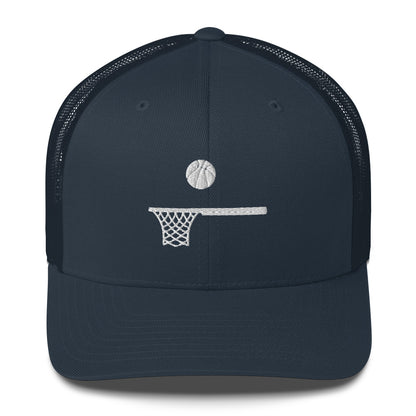 Embroidered White Ball and Hoop Trucker Cap