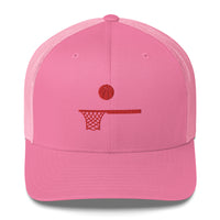 Embroidered Red Ball and Hoop Trucker Cap