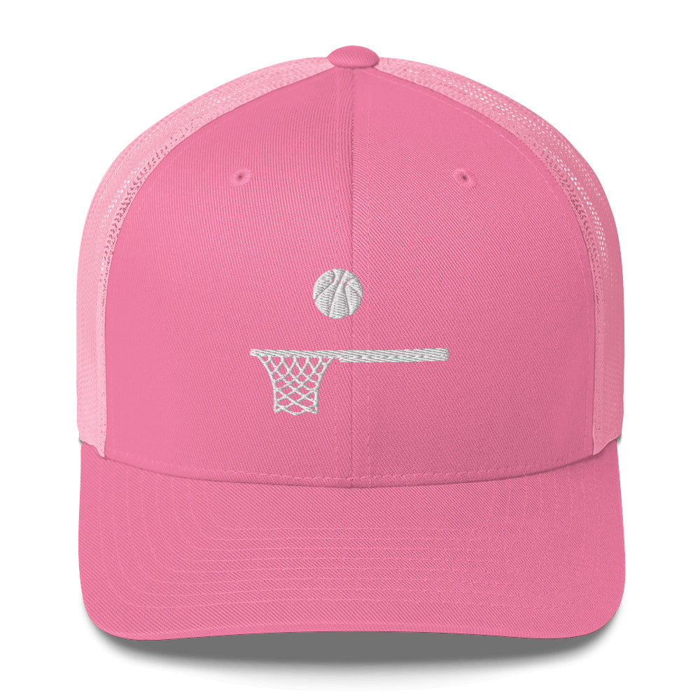 Embroidered White Ball and Hoop Trucker Cap