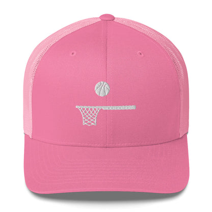 Embroidered White Ball and Hoop Trucker Cap