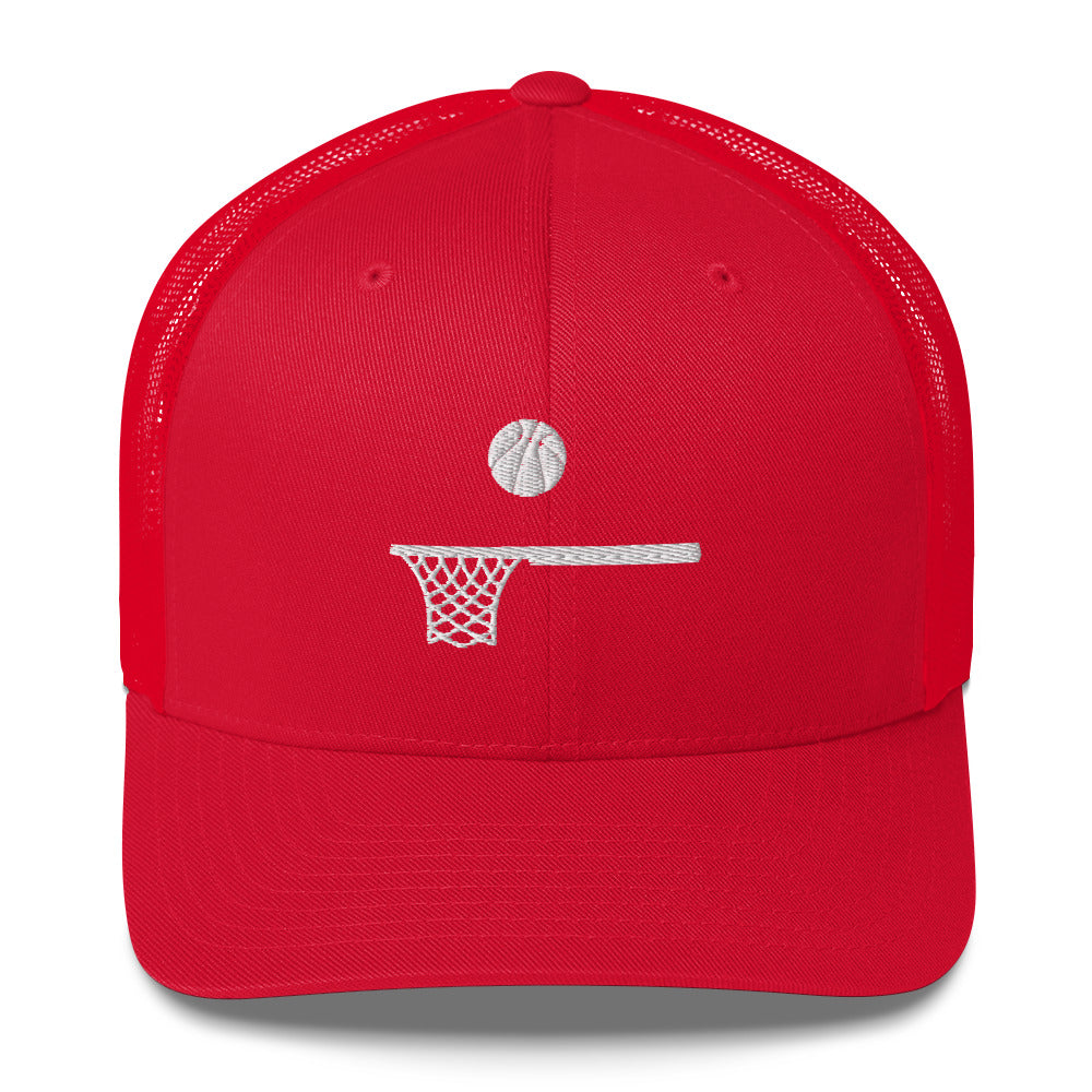 Embroidered White Ball and Hoop Trucker Cap