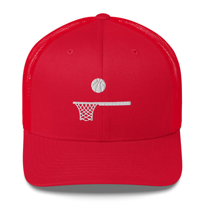 Embroidered White Ball and Hoop Trucker Cap
