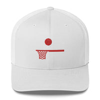 Embroidered Red Ball and Hoop Trucker Cap